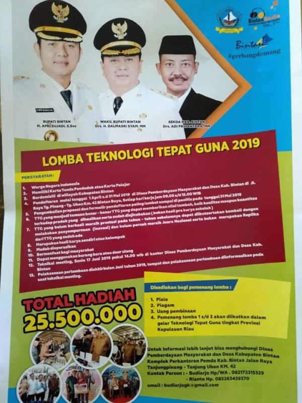 Dinas PMD Kabupaten Bintan Gelar Lomba Tekhnologi Tepat Guna 2019